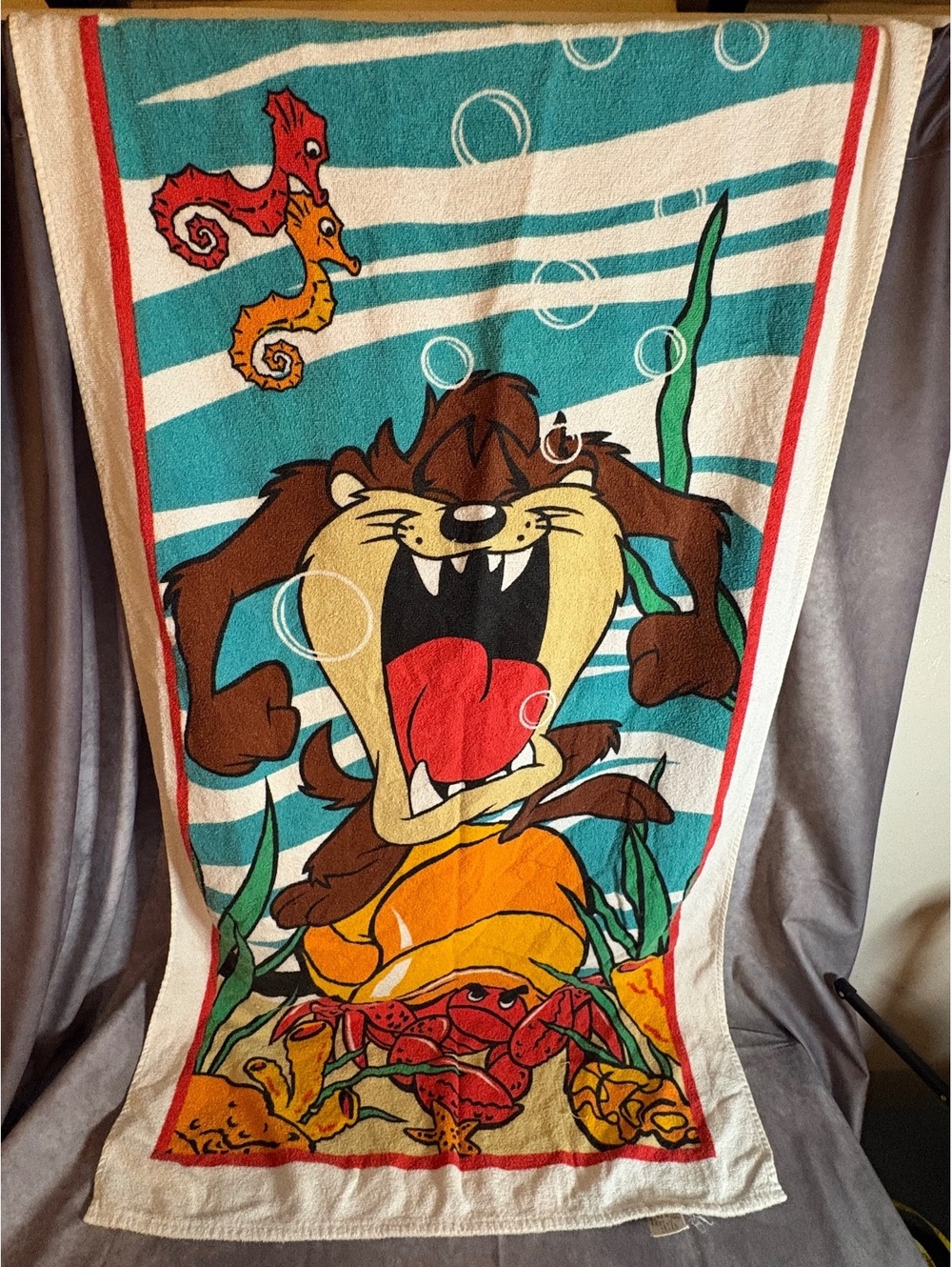 2000 Looney Tunes Taz Tasmanian Devil Beach Towel 100% Cotton Brazil